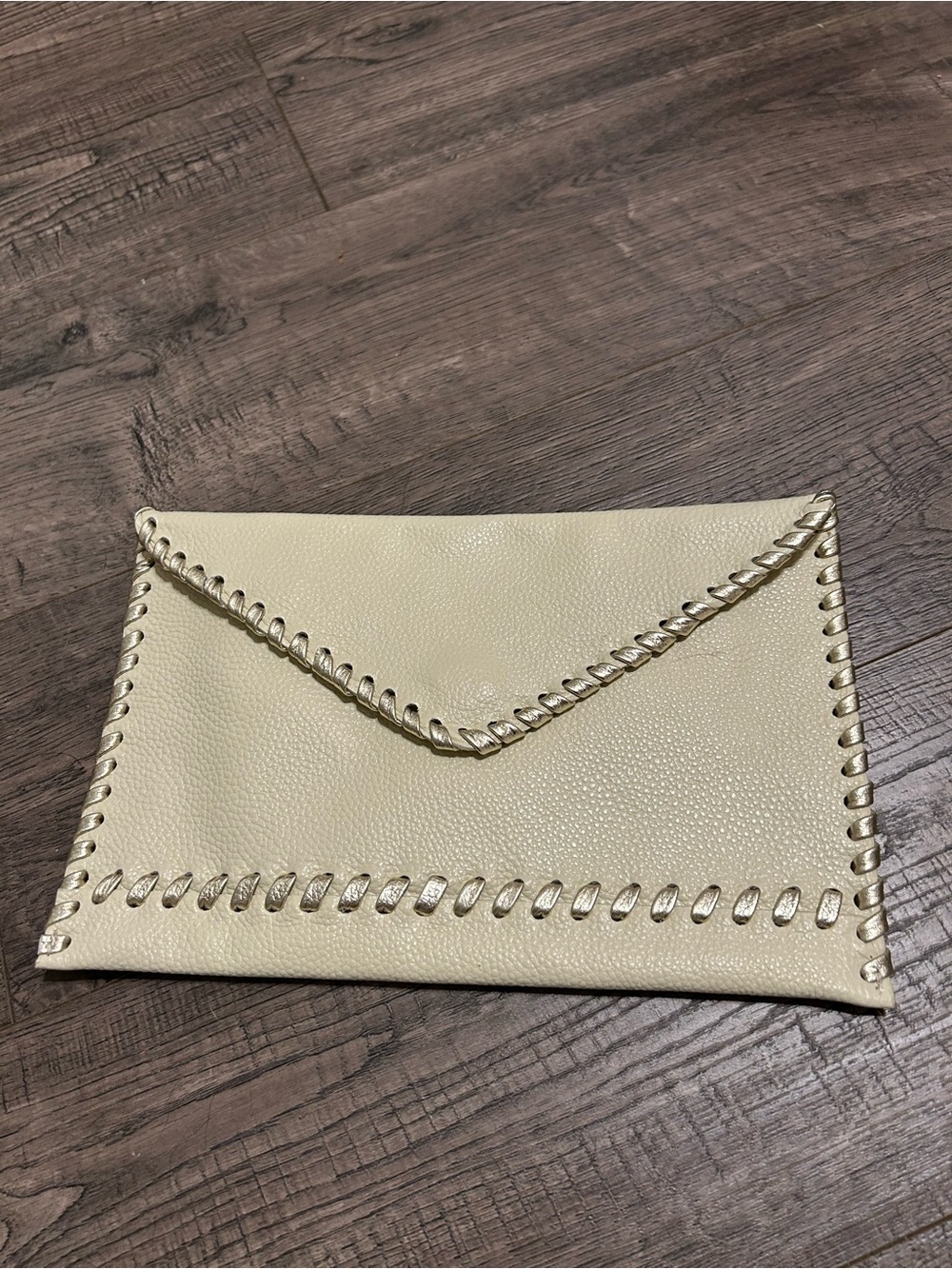 LAGGO Elegant Beige Clutch with Whipstitch Trim